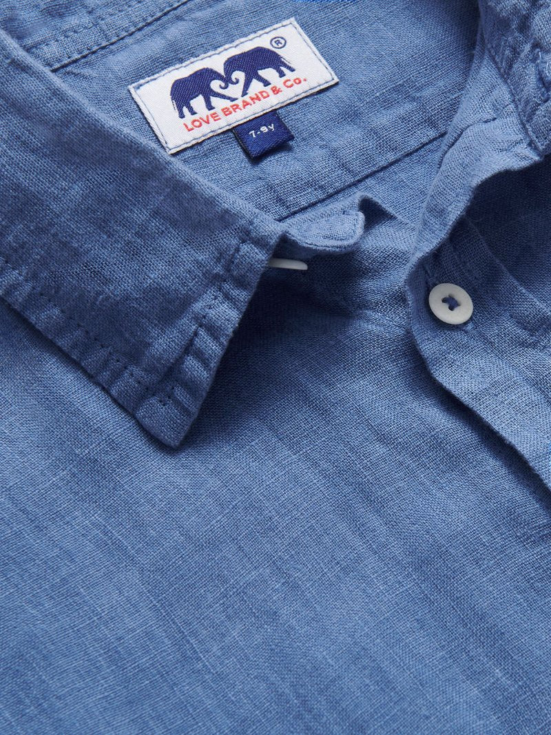 Detailed view of Kids Deep Blue Abaco Linen Shirt.