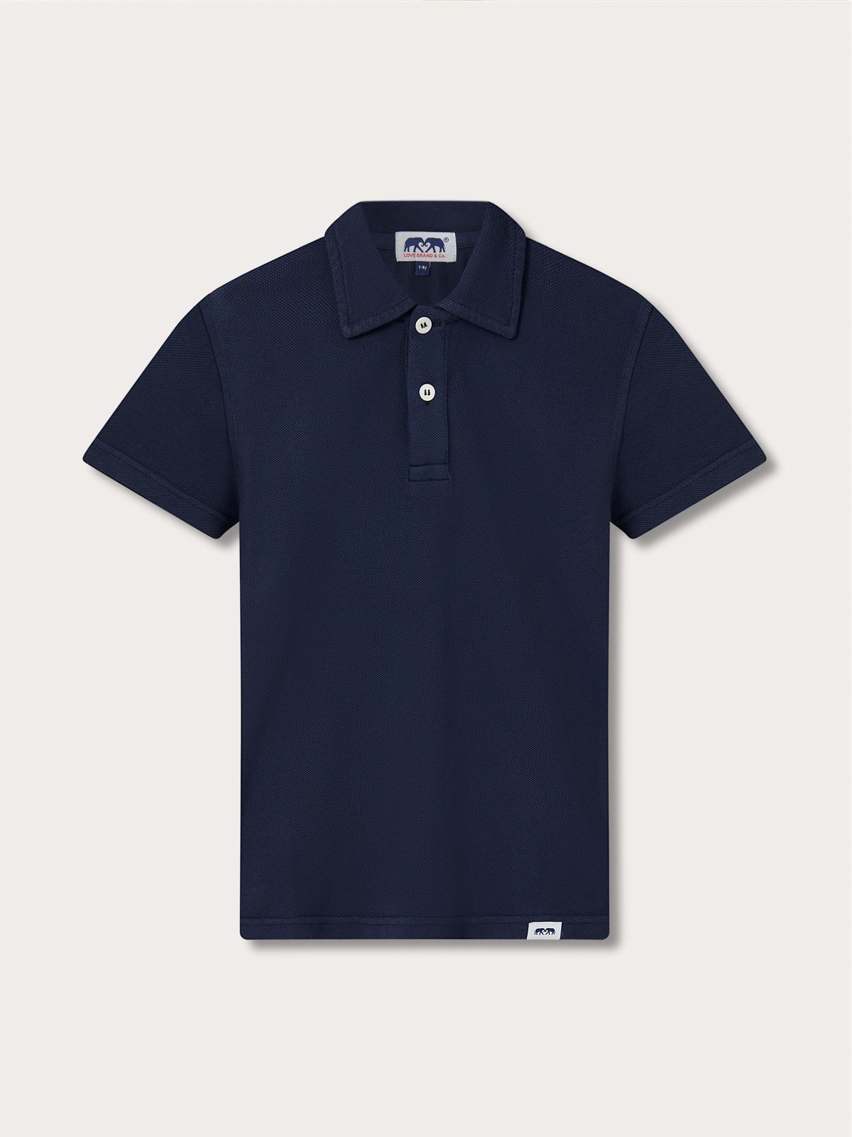 Front view of Kids Navy Blue Pensacola With Tab Polo Shirt. Short sleeved kids shirt.